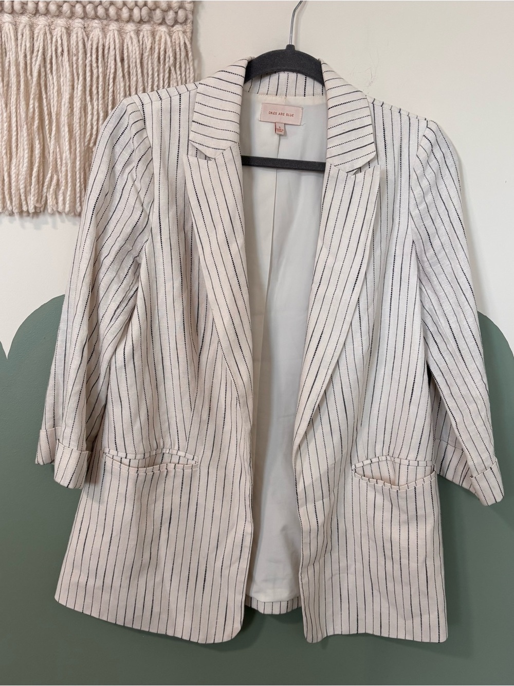 Skies Are Blue Cream and Black Pinstripe Blazer